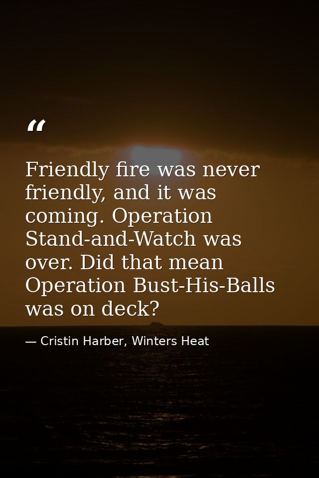 Friendly fire was never friendly, and it was coming. Operation Stand-and-Watch was over. Did that mean Operation Bust-Hi — Cristin Harber, Winters Heat
