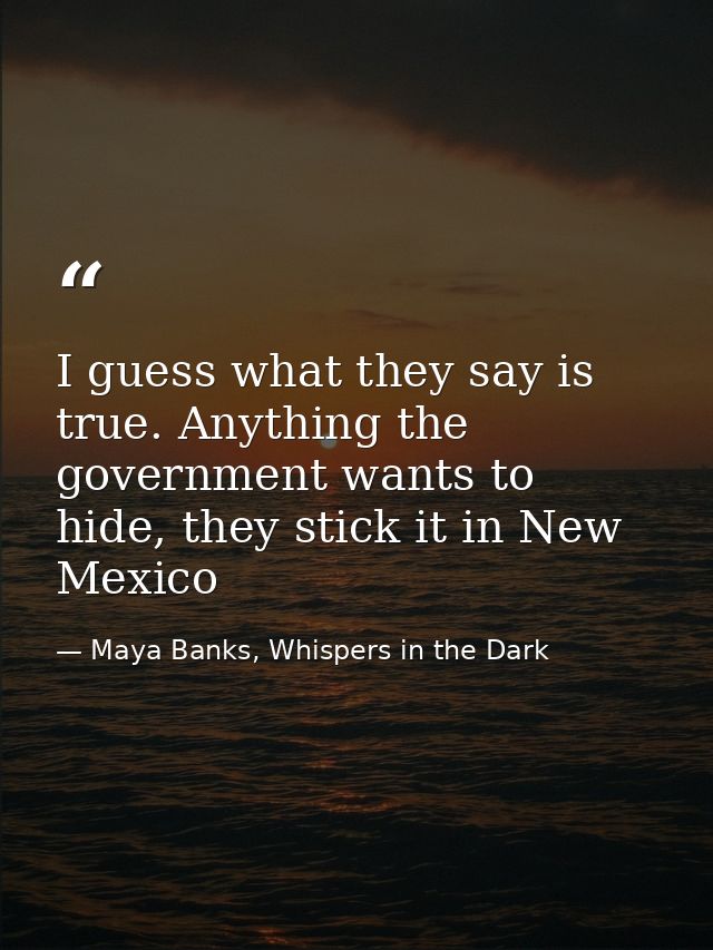 I guess what they say is true. Anything the government wants to hide, they stick it in New Mexico — Maya Banks, Whispers in the Dark