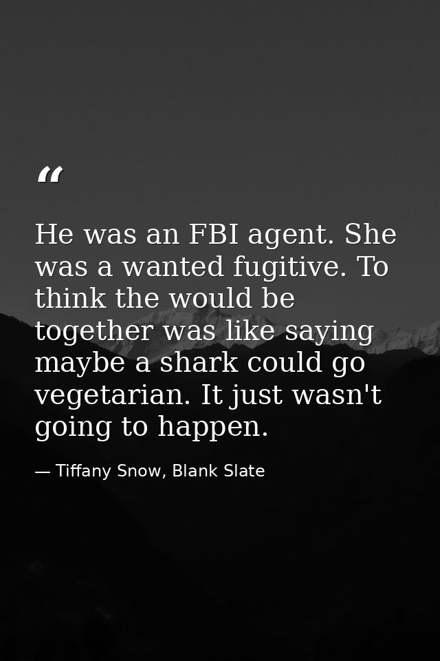 He was an FBI agent. She was a wanted fugitive. To think the would be together was like saying maybe a shark could go ve — Tiffany Snow, Blank Slate