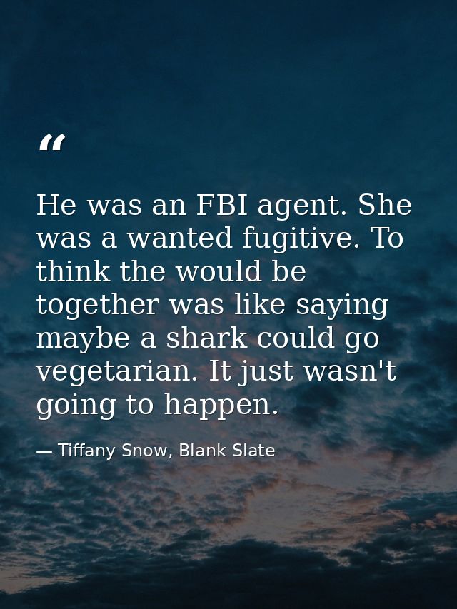 He was an FBI agent. She was a wanted fugitive. To think the would be together was like saying maybe a shark could go ve — Tiffany Snow, Blank Slate