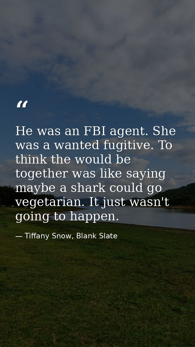 He was an FBI agent. She was a wanted fugitive. To think the would be together was like saying maybe a shark could go ve — Tiffany Snow, Blank Slate