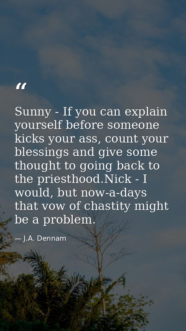 Sunny - If you can explain yourself before someone kicks your ass, count your blessings and give some thought to going b — J.A. Dennam