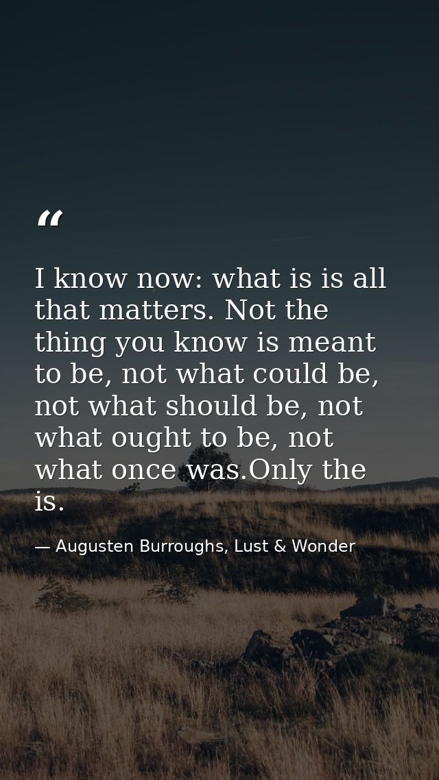 I know now: what is is all that matters. Not the thing you know is meant to be, not what could be, not what should be, n — Augusten Burroughs, Lust & Wonder