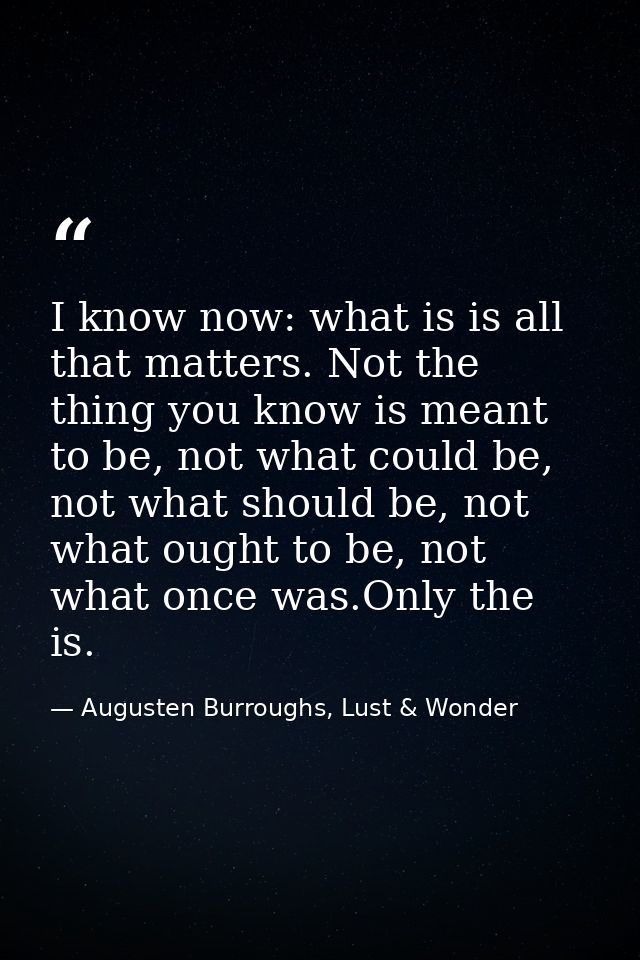 I know now: what is is all that matters. Not the thing you know is meant to be, not what could be, not what should be, n — Augusten Burroughs, Lust & Wonder