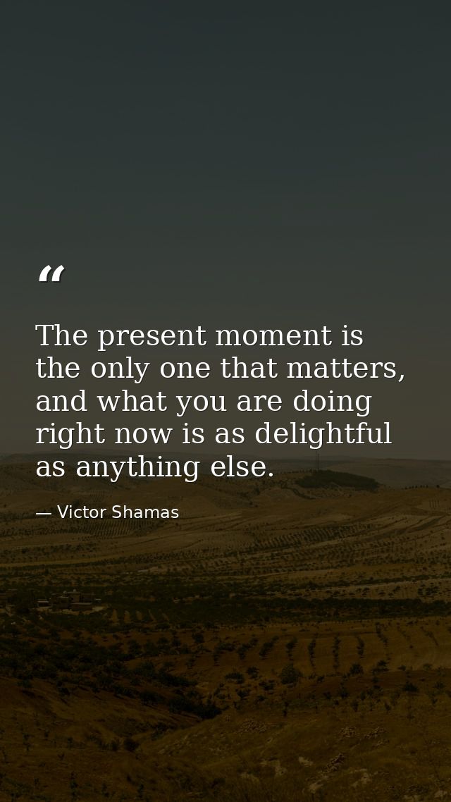 The present moment is the only one that matters, and what you are doing right now is as delightful as anything else. — Victor Shamas