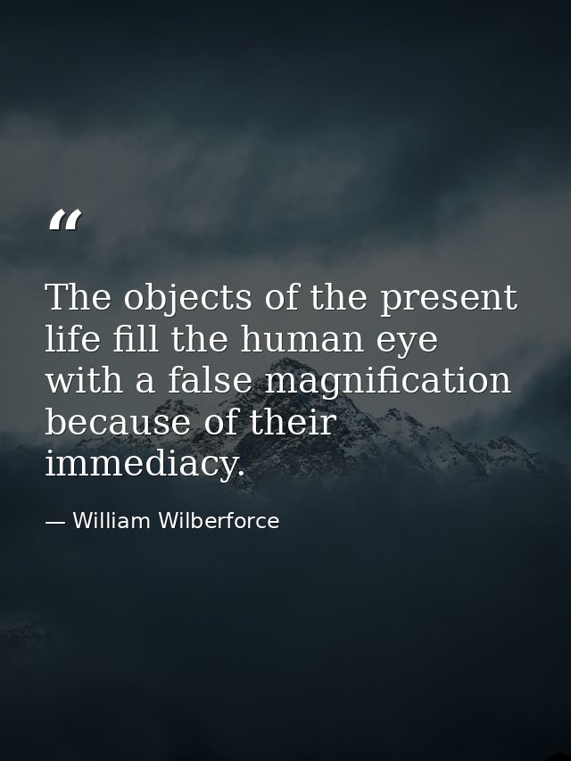 The objects of the present life fill the human eye with a false magnification because of their immediacy. — William Wilberforce