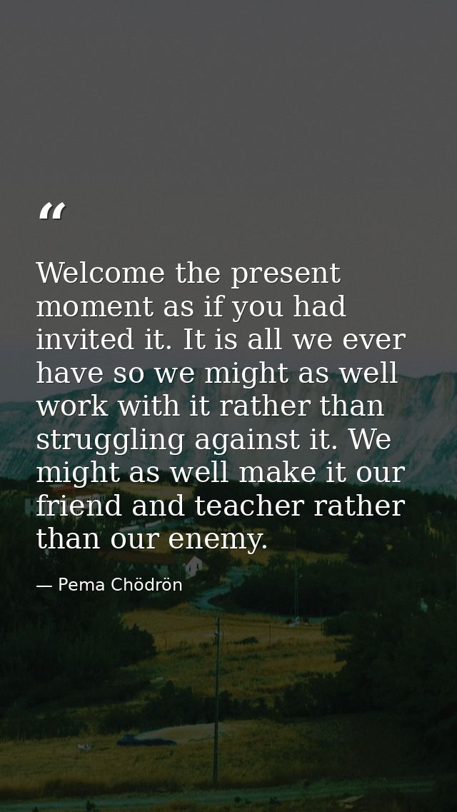 Welcome the present moment as if you had invited it. It is all we ever have so we might as well work with it rather than — Pema Chödrön