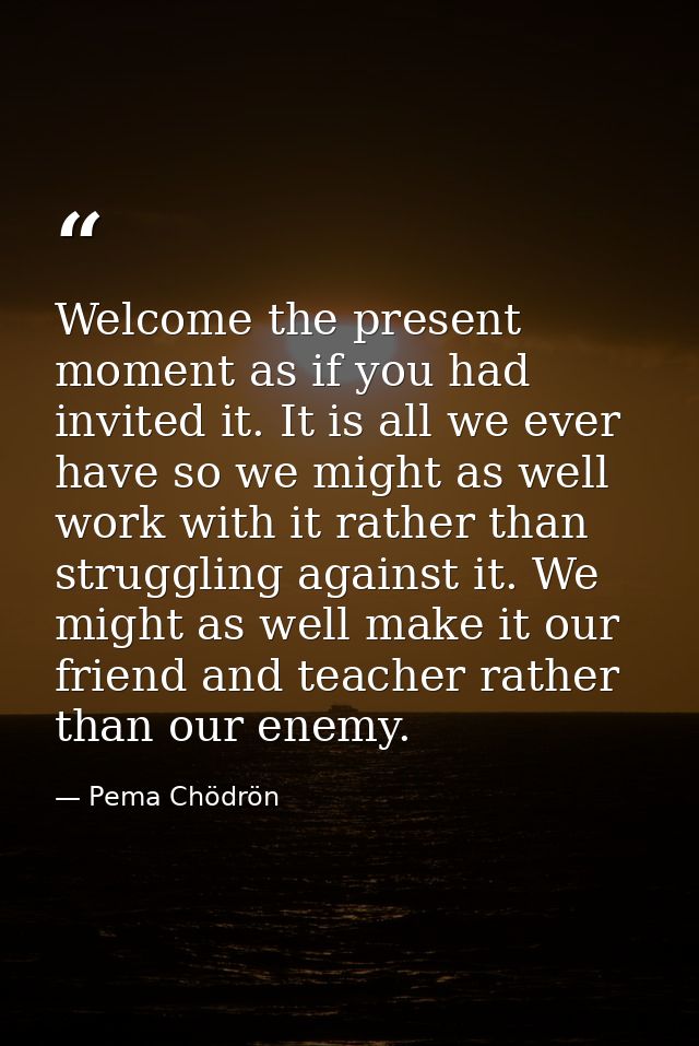 Welcome the present moment as if you had invited it. It is all we ever have so we might as well work with it rather than — Pema Chödrön
