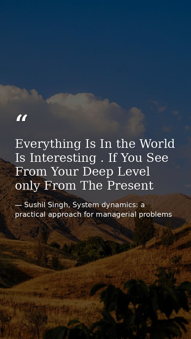 Everything Is In the World Is Interesting . If You See From Your Deep Level only From The Present — Sushil Singh, System dynamics: a practical approach for managerial problems