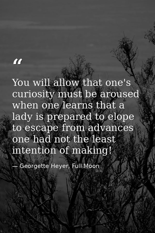 You will allow that one's curiosity must be aroused when one learns that a lady is prepared to elope to escape from adva — Georgette Heyer, Full Moon