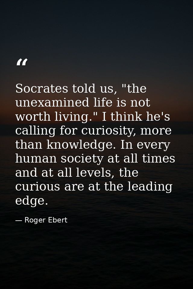 Socrates told us, "the unexamined life is not worth living." I think he's calling for curiosity, more than knowledge. In — Roger Ebert