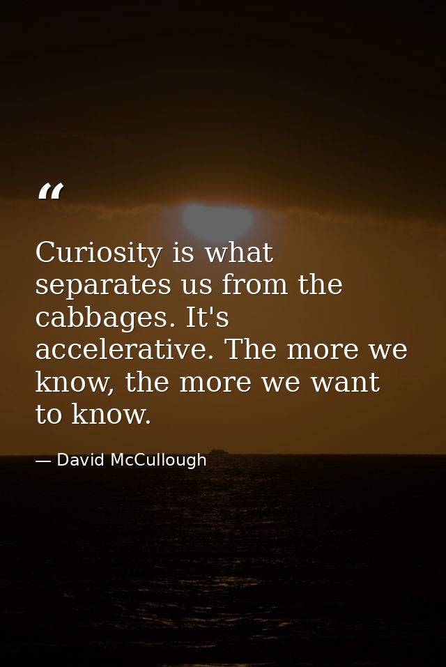 Curiosity is what separates us from the cabbages. It's accelerative. The more we know, the more we want to know. — David McCullough