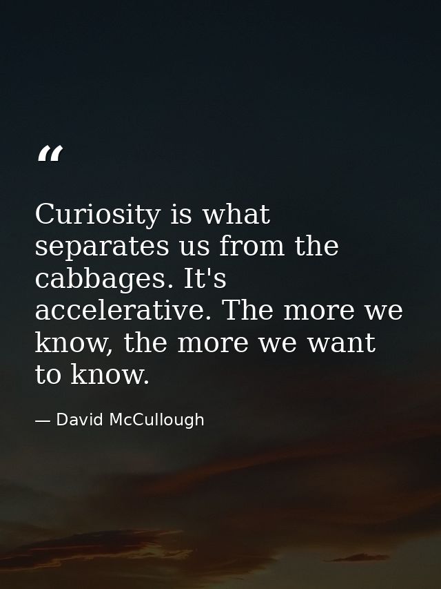 Curiosity is what separates us from the cabbages. It's accelerative. The more we know, the more we want to know. — David McCullough