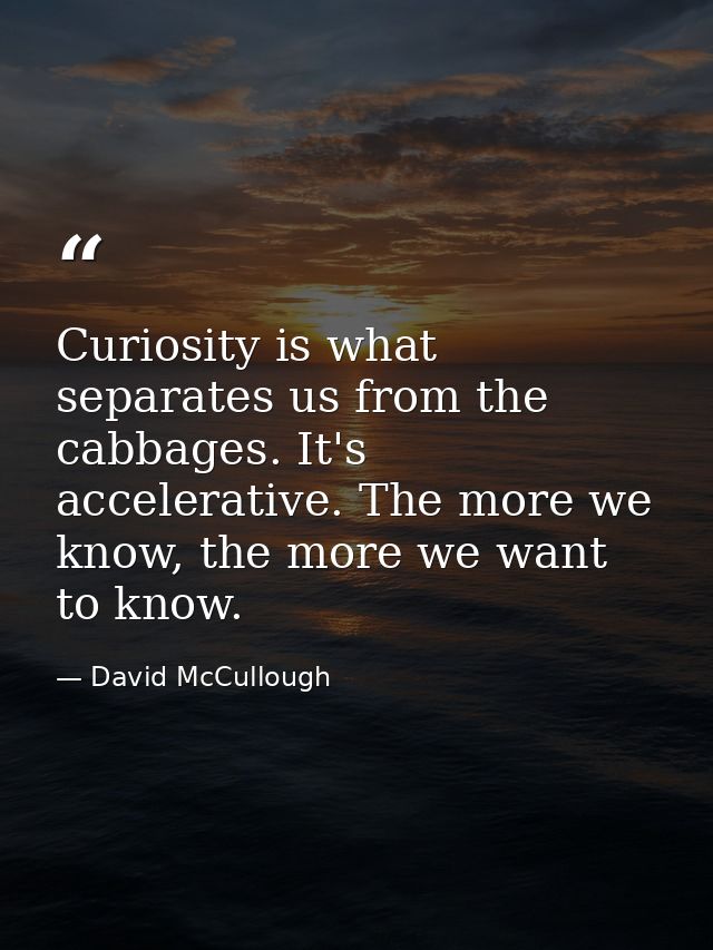Curiosity is what separates us from the cabbages. It's accelerative. The more we know, the more we want to know. — David McCullough