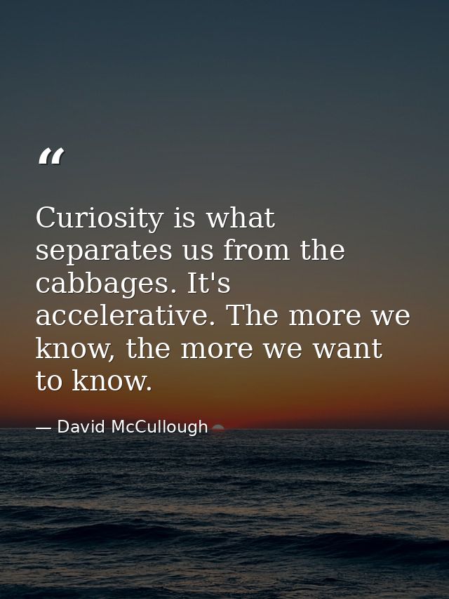 Curiosity is what separates us from the cabbages. It's accelerative. The more we know, the more we want to know. — David McCullough