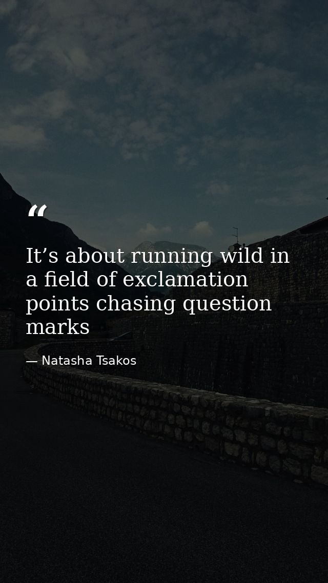 It’s about running wild in a field of exclamation points chasing question marks — Natasha Tsakos