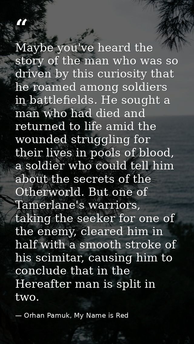 Maybe you've heard the story of the man who was so driven by this curiosity that he roamed among soldiers in battlefield — Orhan Pamuk, My Name is Red