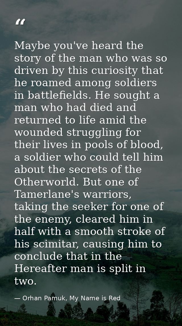 Maybe you've heard the story of the man who was so driven by this curiosity that he roamed among soldiers in battlefield — Orhan Pamuk, My Name is Red
