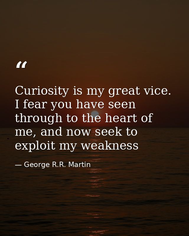 Curiosity is my great vice. I fear you have seen through to the heart of me, and now seek to exploit my weakness — George R.R. Martin