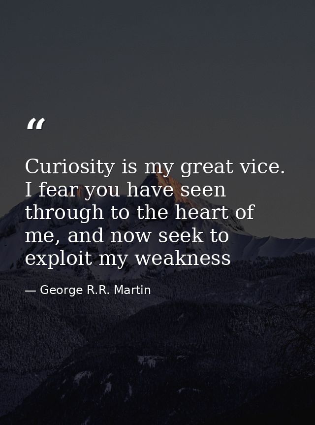 Curiosity is my great vice. I fear you have seen through to the heart of me, and now seek to exploit my weakness — George R.R. Martin