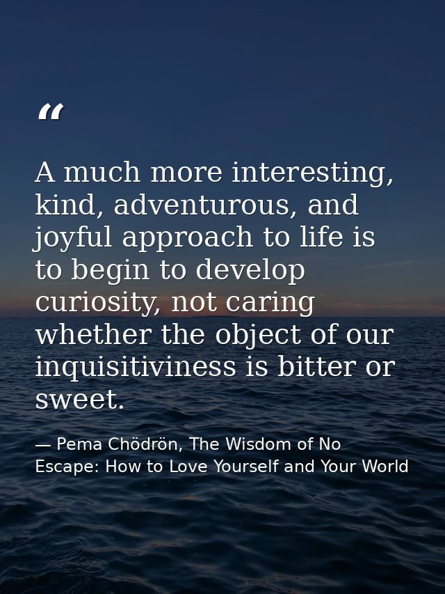 A much more interesting, kind, adventurous, and joyful approach to life is to begin to develop curiosity, not caring whe — Pema Chödrön, The Wisdom of No Escape: How to Love Yourself and Your World
