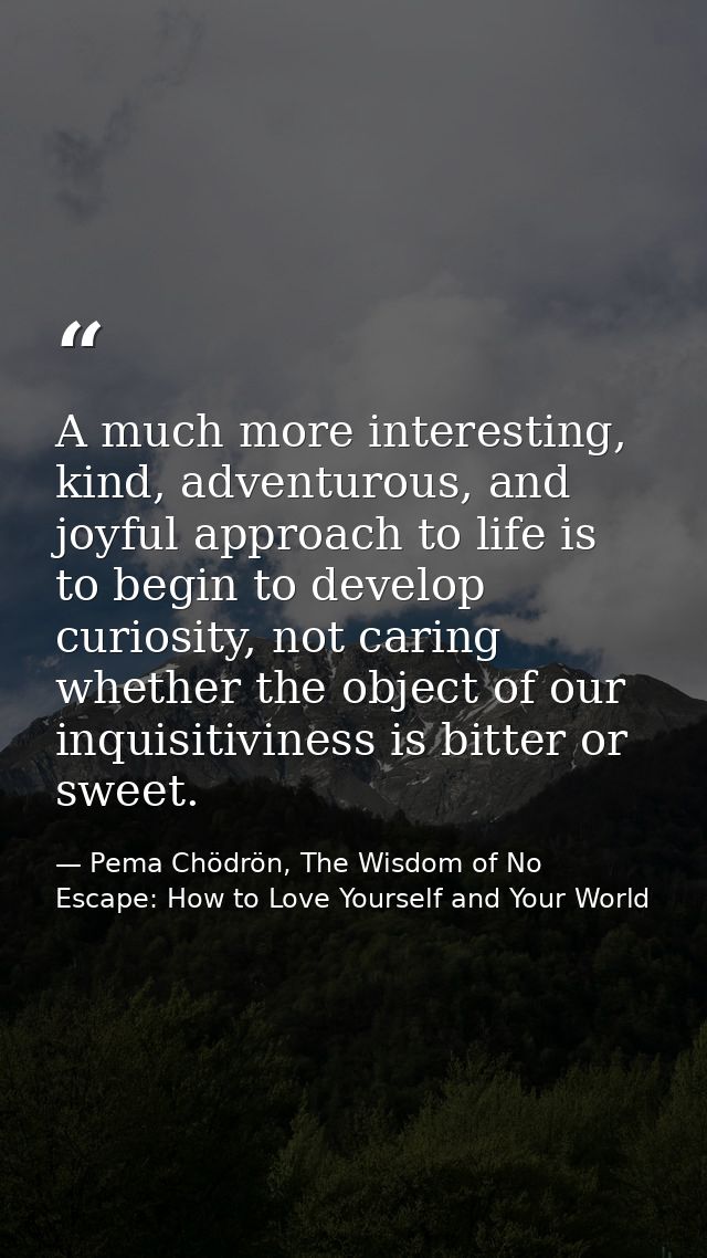 A much more interesting, kind, adventurous, and joyful approach to life is to begin to develop curiosity, not caring whe — Pema Chödrön, The Wisdom of No Escape: How to Love Yourself and Your World