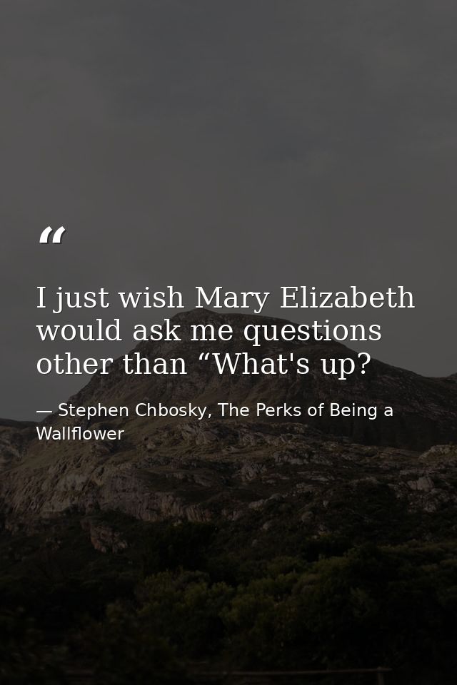 I just wish Mary Elizabeth would ask me questions other than “What's up? — Stephen Chbosky, The Perks of Being a Wallflower