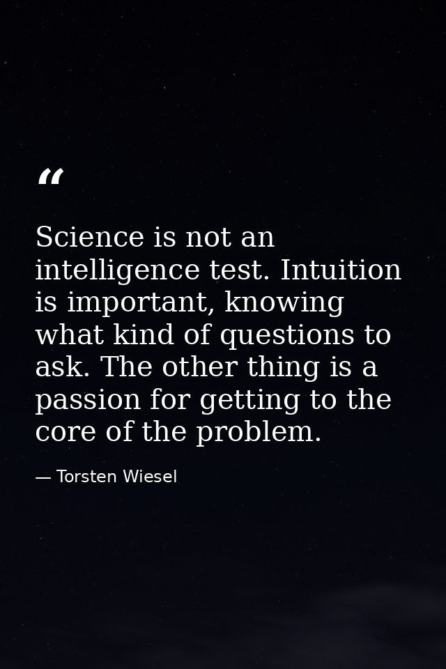 Science is not an intelligence test. Intuition is important, knowing what kind of questions to ask. The other thing is a — Torsten Wiesel
