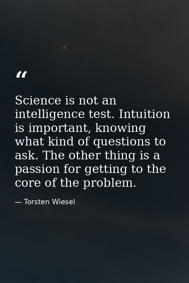 Science is not an intelligence test. Intuition is important, knowing what kind of questions to ask. The other thing is a — Torsten Wiesel