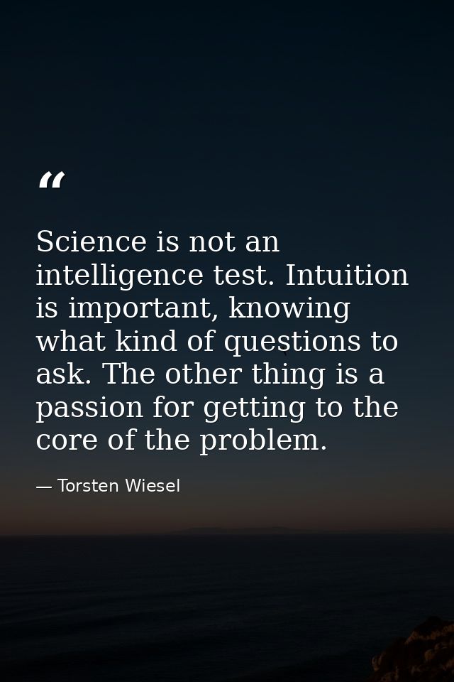 Science is not an intelligence test. Intuition is important, knowing what kind of questions to ask. The other thing is a — Torsten Wiesel
