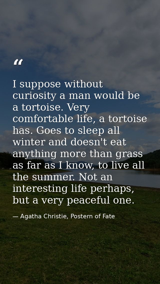 I suppose without curiosity a man would be a tortoise. Very comfortable life, a tortoise has. Goes to sleep all winter a — Agatha Christie, Postern of Fate