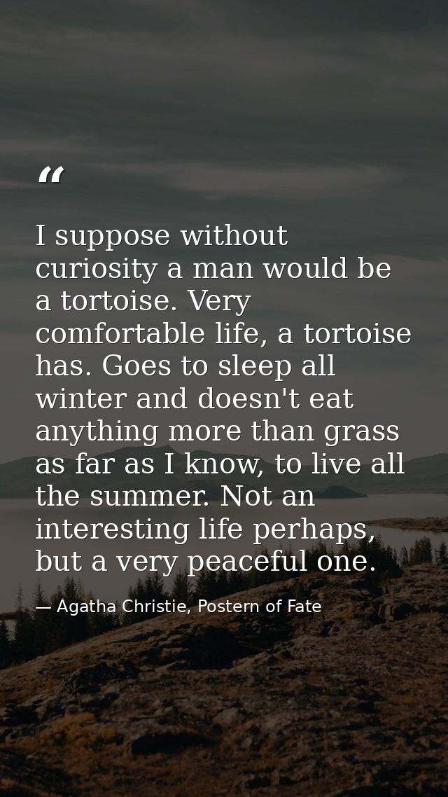 I suppose without curiosity a man would be a tortoise. Very comfortable life, a tortoise has. Goes to sleep all winter a — Agatha Christie, Postern of Fate