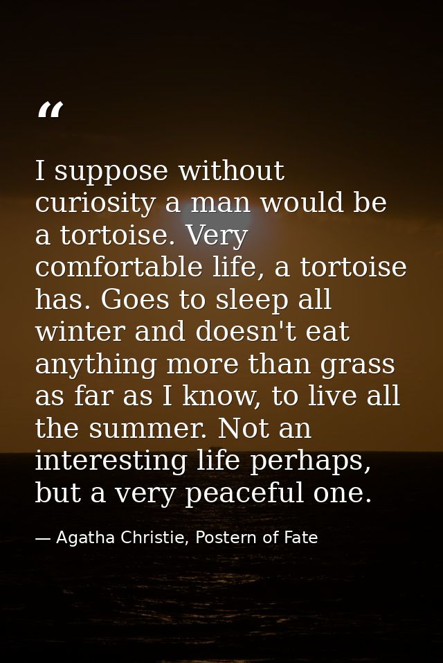 I suppose without curiosity a man would be a tortoise. Very comfortable life, a tortoise has. Goes to sleep all winter a — Agatha Christie, Postern of Fate