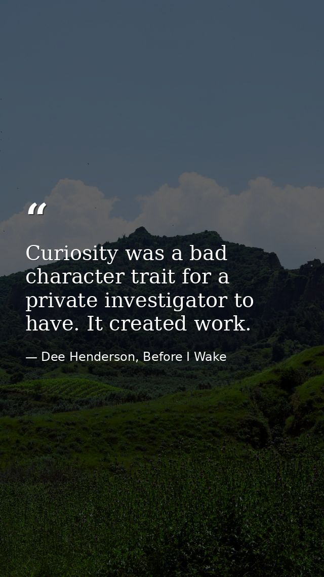 Curiosity was a bad character trait for a private investigator to have. It created work. — Dee Henderson, Before I Wake