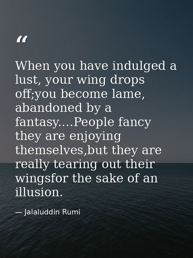 When you have indulged a lust, your wing drops off;you become lame, abandoned by a fantasy.…People fancy they are enjoyi — Jalaluddin Rumi