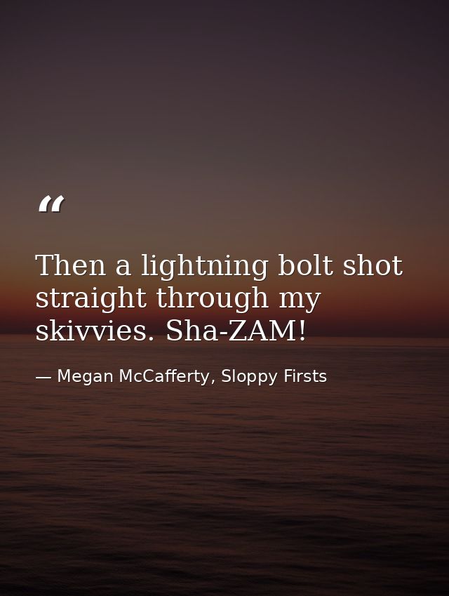Then a lightning bolt shot straight through my skivvies. Sha-ZAM! — Megan McCafferty, Sloppy Firsts