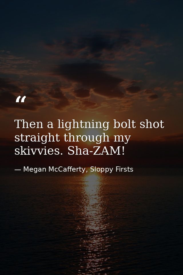 Then a lightning bolt shot straight through my skivvies. Sha-ZAM! — Megan McCafferty, Sloppy Firsts