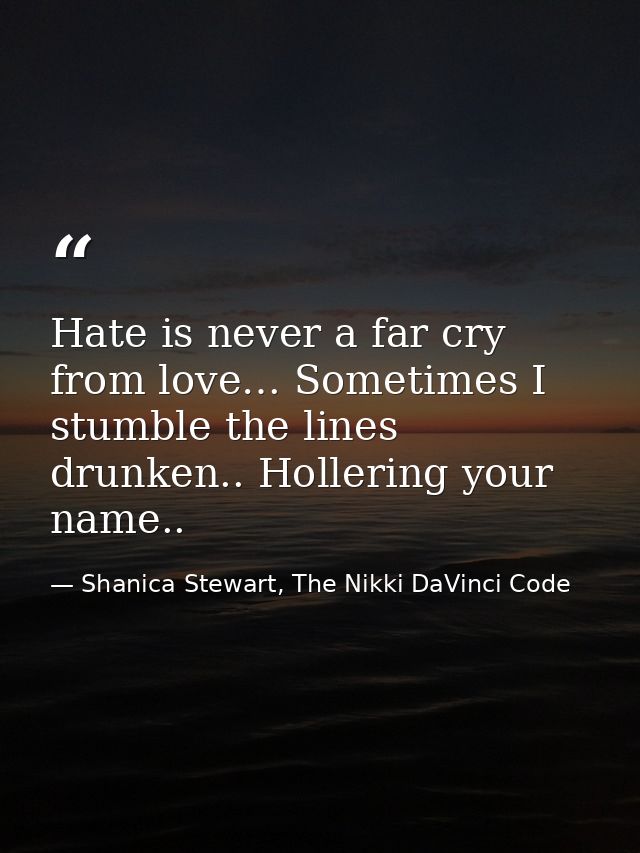 Hate is never a far cry from love… Sometimes I stumble the lines drunken.. Hollering your name.. — Shanica Stewart, The Nikki DaVinci Code