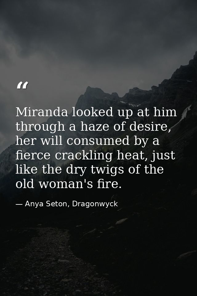 Miranda looked up at him through a haze of desire, her will consumed by a fierce crackling heat, just like the dry twigs — Anya Seton, Dragonwyck