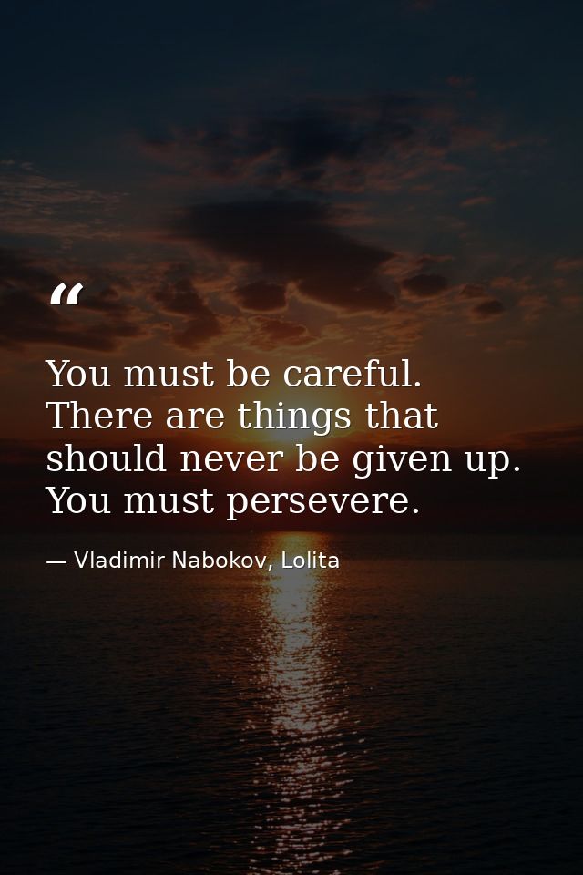 You must be careful. There are things that should never be given up. You must persevere. — Vladimir Nabokov, Lolita