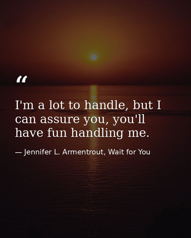 I'm a lot to handle, but I can assure you, you'll have fun handling me. — Jennifer L. Armentrout, Wait for You
