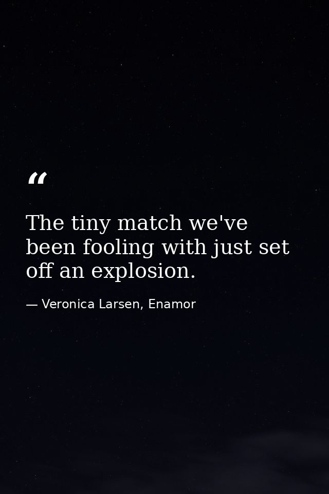The tiny match we've been fooling with just set off an explosion. — Veronica Larsen, Enamor