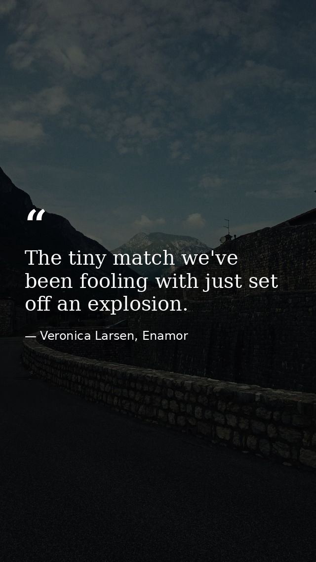 The tiny match we've been fooling with just set off an explosion. — Veronica Larsen, Enamor