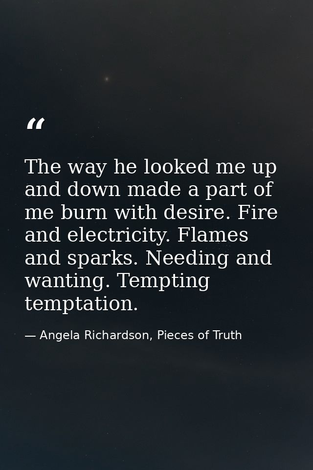 The way he looked me up and down made a part of me burn with desire. Fire and electricity. Flames and sparks. Needing an — Angela Richardson, Pieces of Truth