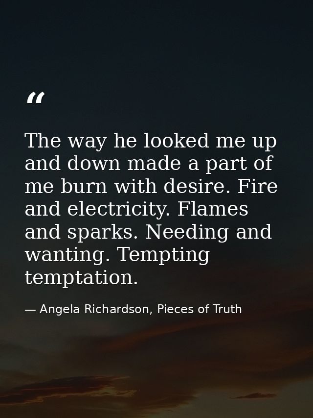 The way he looked me up and down made a part of me burn with desire. Fire and electricity. Flames and sparks. Needing an — Angela Richardson, Pieces of Truth