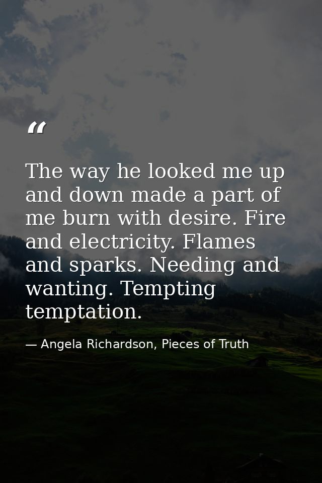 The way he looked me up and down made a part of me burn with desire. Fire and electricity. Flames and sparks. Needing an — Angela Richardson, Pieces of Truth