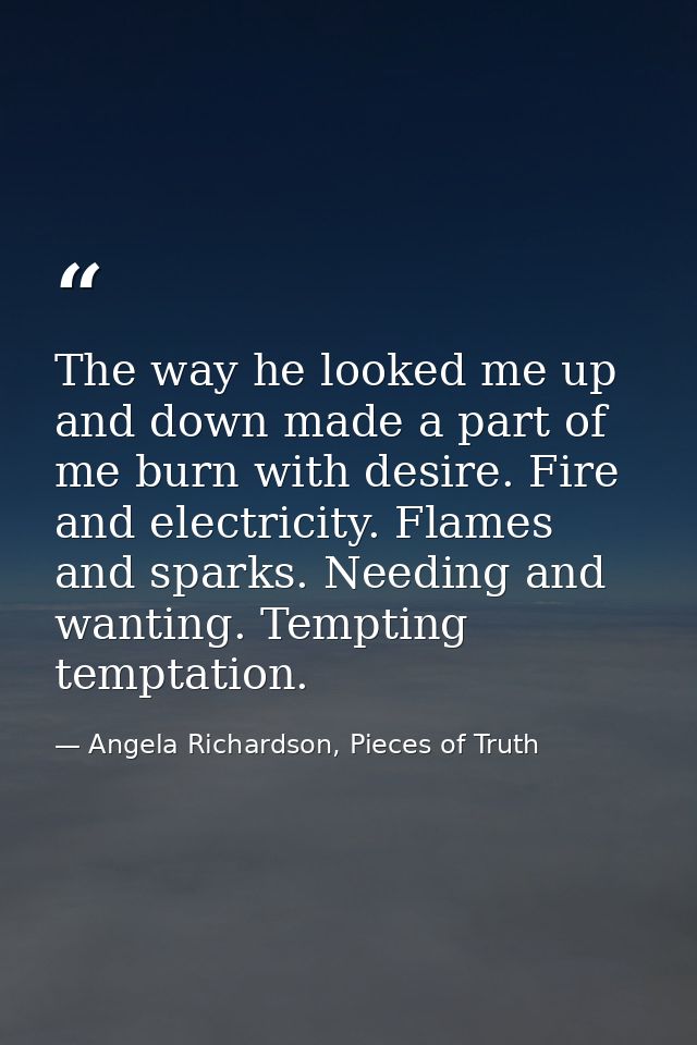 The way he looked me up and down made a part of me burn with desire. Fire and electricity. Flames and sparks. Needing an — Angela Richardson, Pieces of Truth