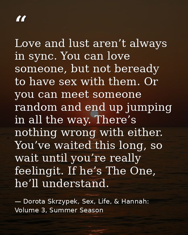Love and lust aren’t always in sync. You can love someone, but not beready to have sex with them. Or you can meet someon — Dorota Skrzypek, Sex, Life, & Hannah: Volume 3, Summer Season
