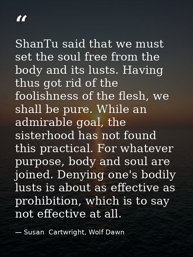 ShanTu said that we must set the soul free from the body and its lusts. Having thus got rid of the foolishness of the fl — Susan  Cartwright, Wolf Dawn