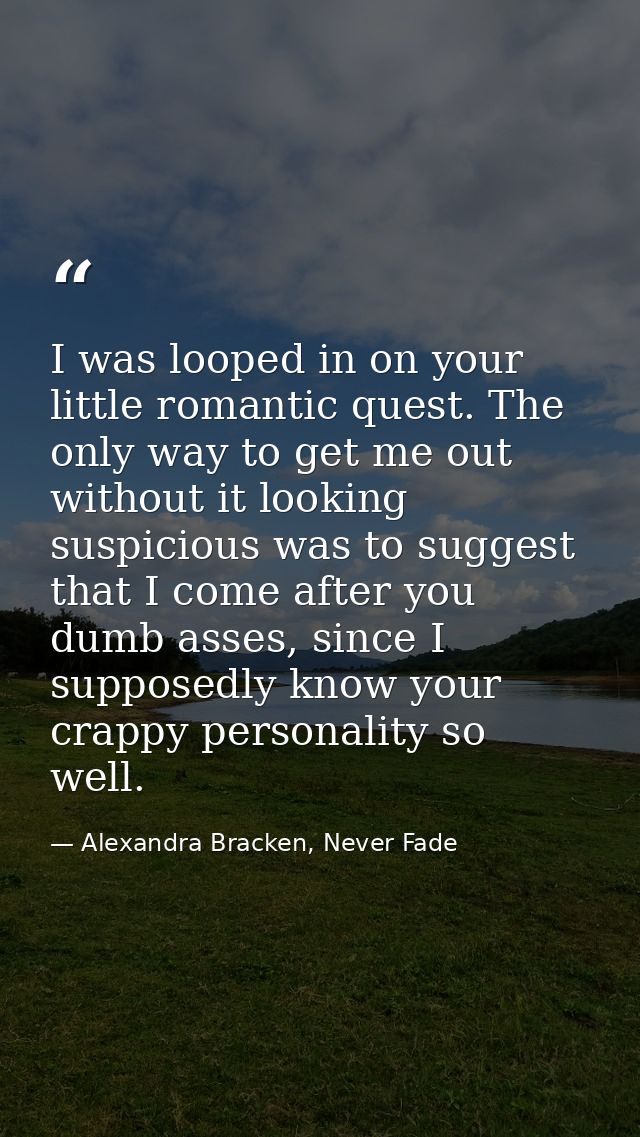 I was looped in on your little romantic quest. The only way to get me out without it looking suspicious was to suggest t — Alexandra Bracken, Never Fade